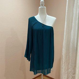 Forever 21 Teal One Shoulder Pleated Dress | S